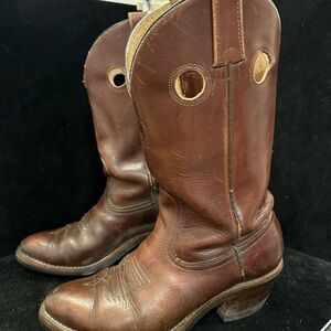 HATHORN Men's Brown Leather Western Pull-On Boots with Stitch Detail